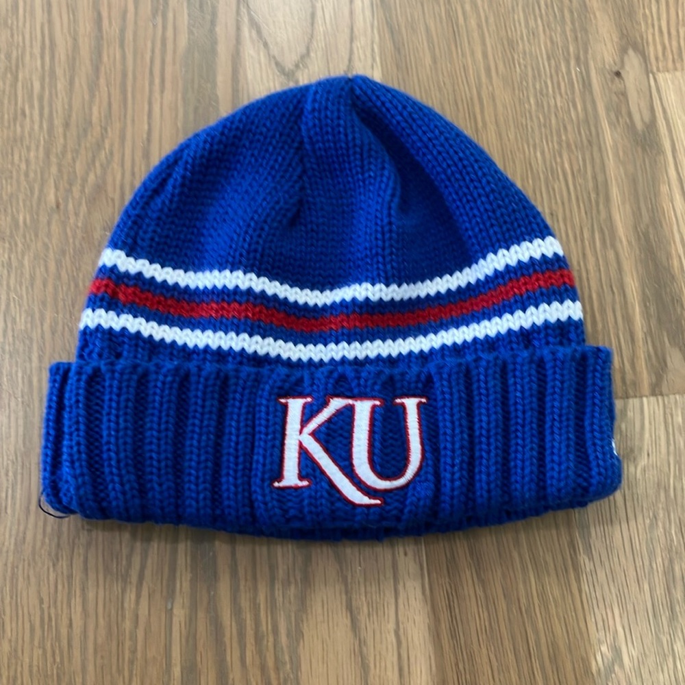 🔸Adidas KU University Of Kansas Blue Red White Knit Beanie Winter Hat